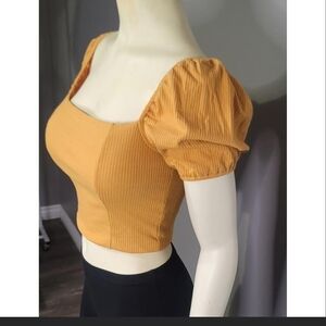 Forever 21 Yellow Puff Sleeve Crop Top